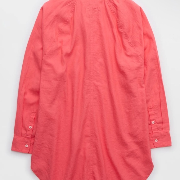 Never Worn Aerie Linen Blend Coverup Shirt Haute Coral Size Large - Picture 5 of 8